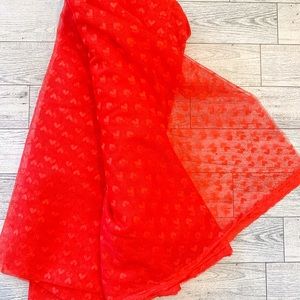 Three Yards of Sheer Red Lace Fabric with Hearts